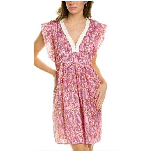 Jude Connally Sz L Larissa Dress Pink Cotton A-Line Boho Beachy Breathable Soft - Picture 1 of 13